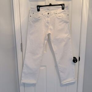 Eileen Fisher White Cotton Denim Ankle Cropped Jeans Pants